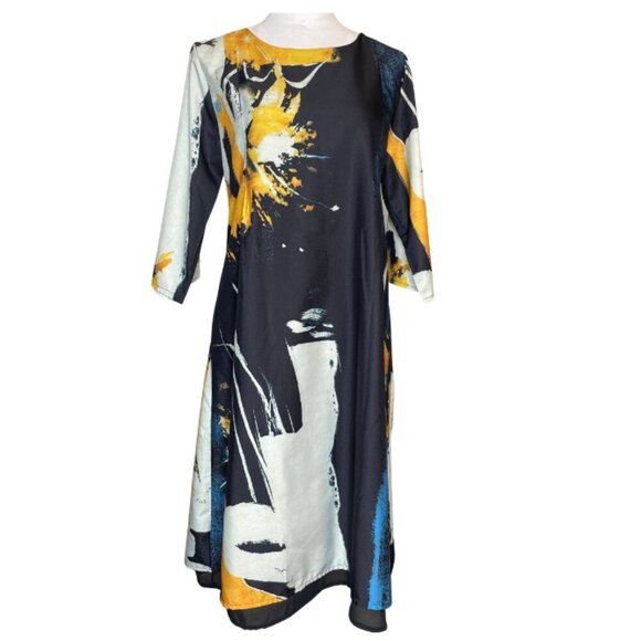 Giorgai & Johns Women's Black Abstract Flowy Midi Dress Bohemian Capsule Size XL - Picture 1 of 8